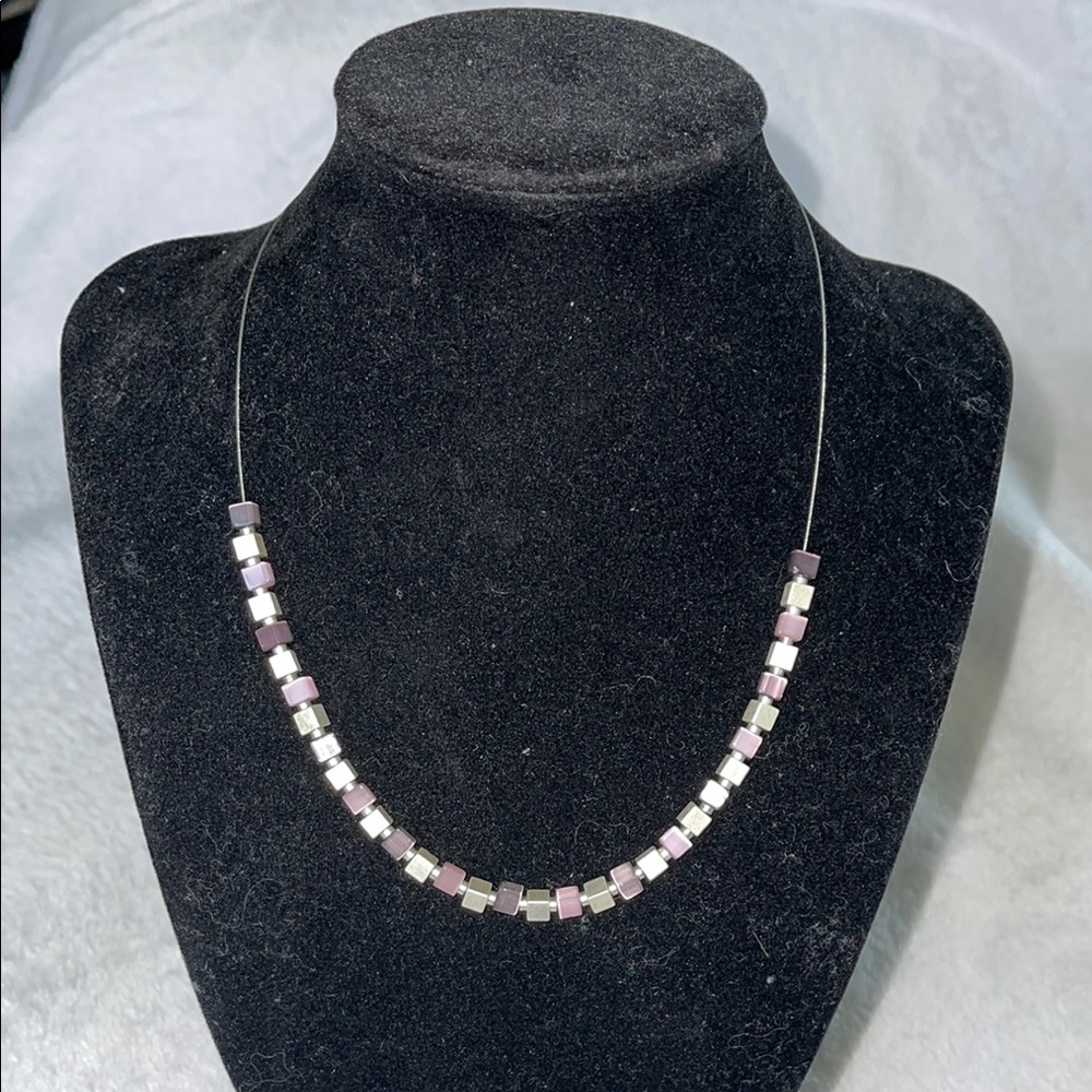 NWT pink purple gold pewter 16 inch necklace on wire with extender